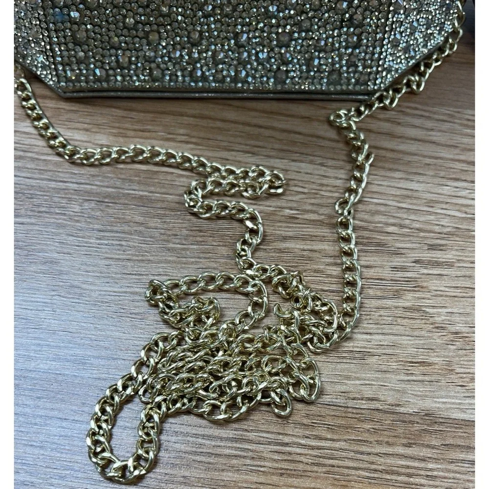 House of Harlow 1960 Champagne Rhinestone Evening Bag, Removable Strap NEW
